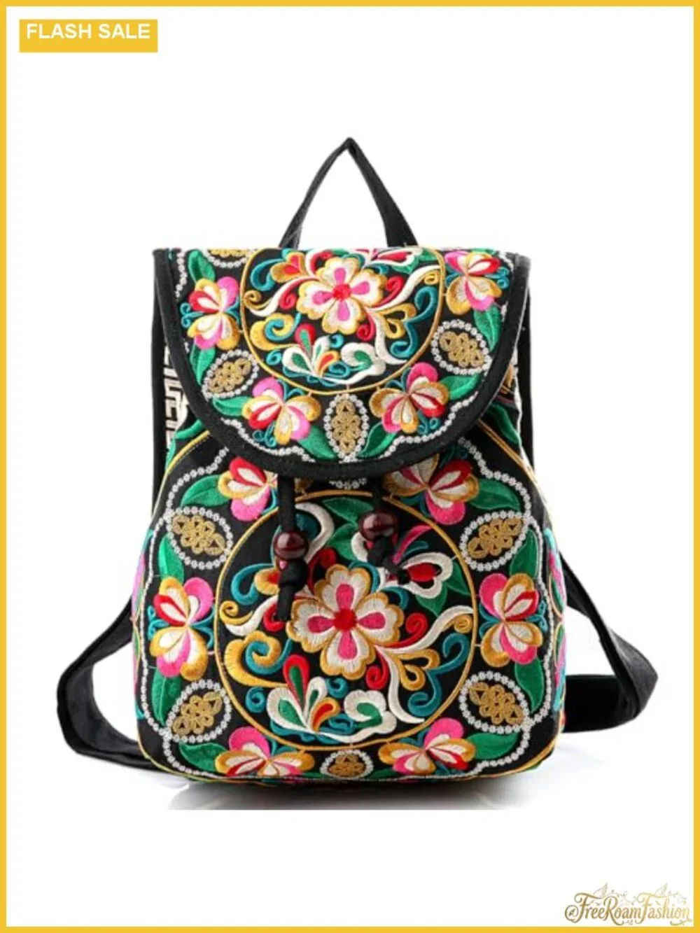 Embroidered Canvas Backpack Purse for Women Small Vintage Daypack